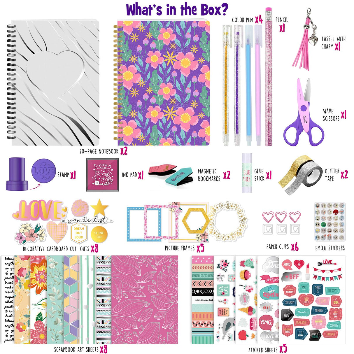 LAOESE 2-Pack DIY Journal Kit for Girls -Christmas Birthday Gifts for Girls 8 9 10 11 12 13 14 Years Old - Arts & Crafts for Teens Trendy Stuff - Scrapbook & Diary Supplies Toys Set