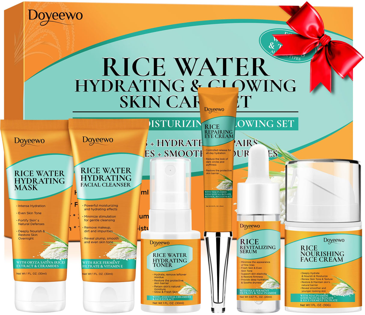 Skin Care Set,Women Teen Glass Skincare w/Korean Rice Extract,Hydrate Glow Repair Anti-Aging Facial Routine Kit Gift Set for Women Mom Wife Teenager Girl Trendy Stuff Christmas Gifts Stocking Stuffers