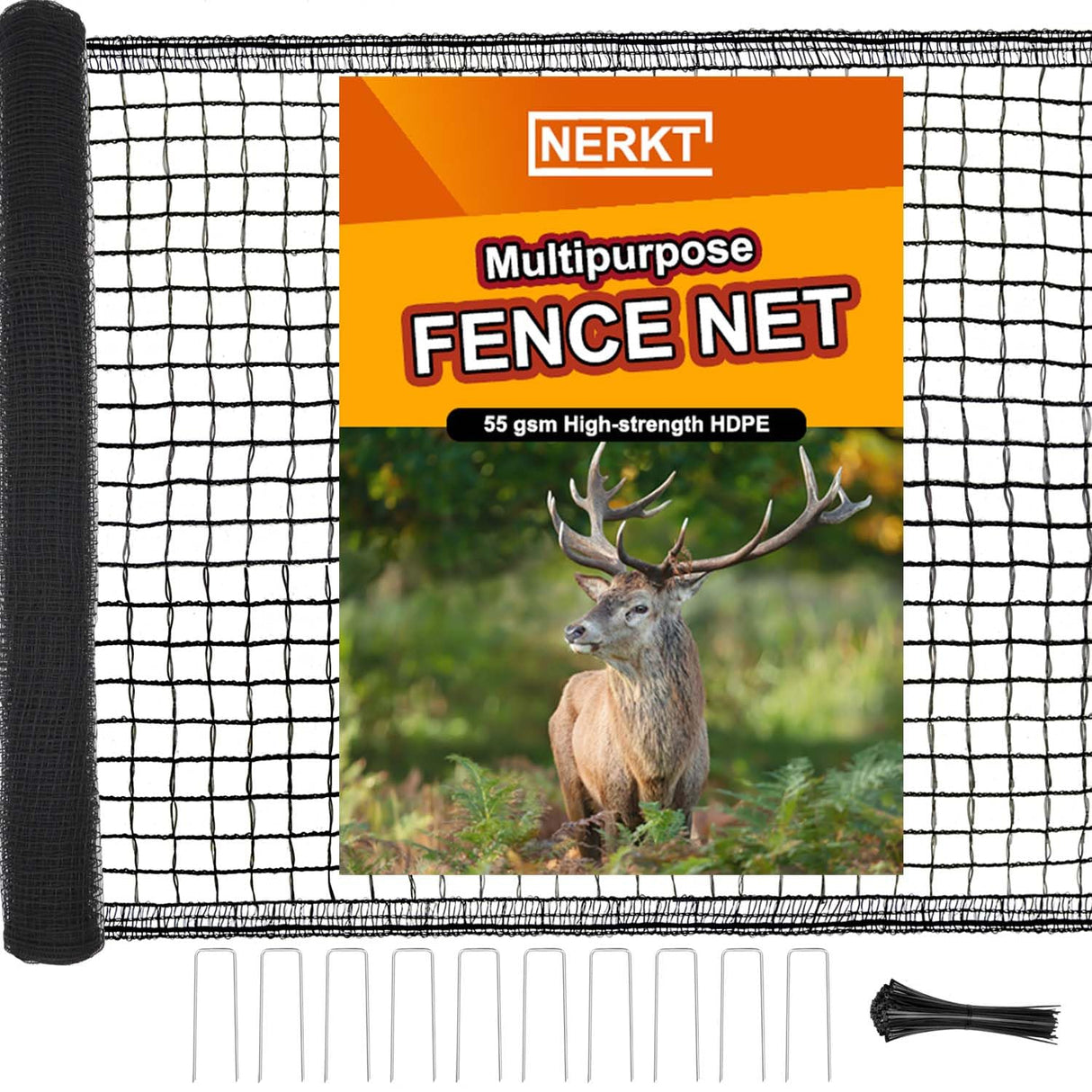 NERKT Plastic Mesh Fence 55gsm Thicker Temporary Deer Fencing, 4x75ft