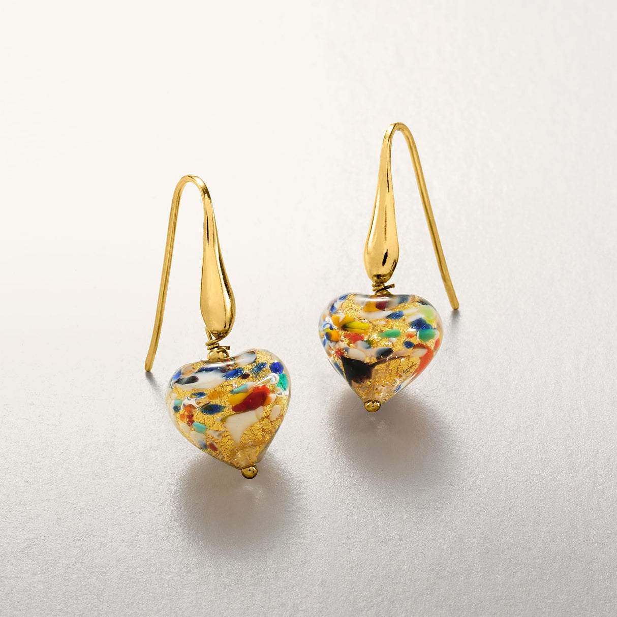 Ross-Simons Italian Murano Glass Heart Drop Earrings in 18kt Gold Over Sterling