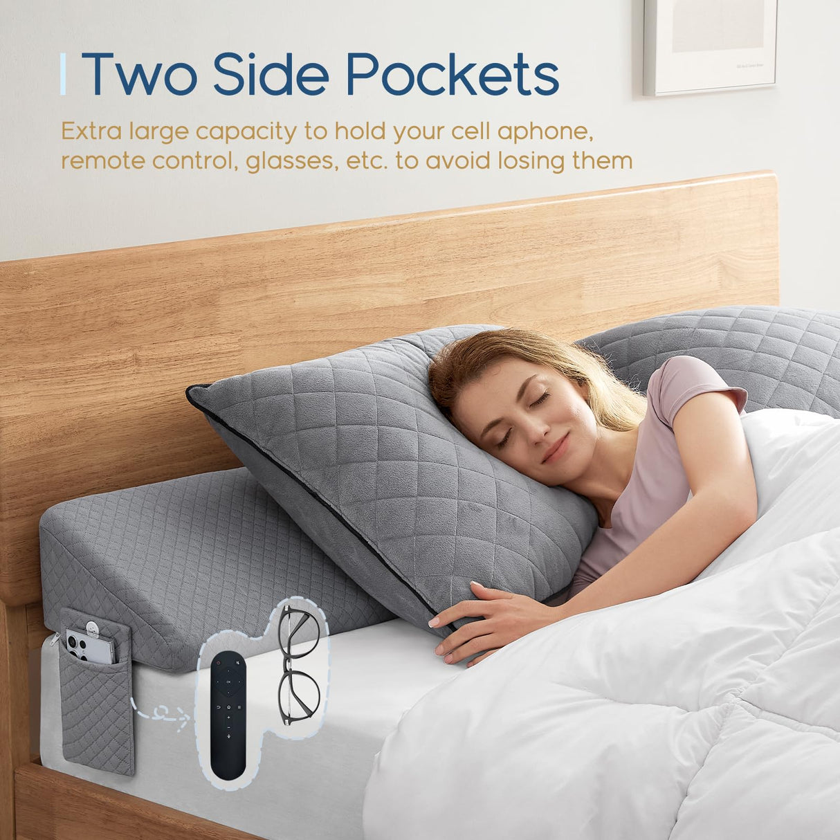 King Size(76"x10"x6") Bed Wedge Pillow for Headboard - Upgraded Bed Gap Filler King Between Mattress and Headboard - Wedge headboard Pillow - Grey