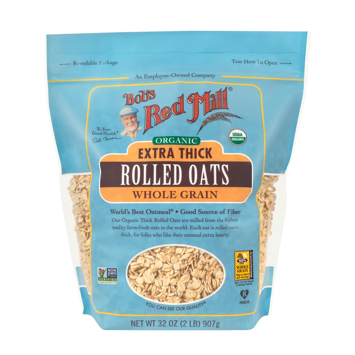 Bob's Red Mill Organic Thick Rolled Oats, 32oz (4 Pack)
