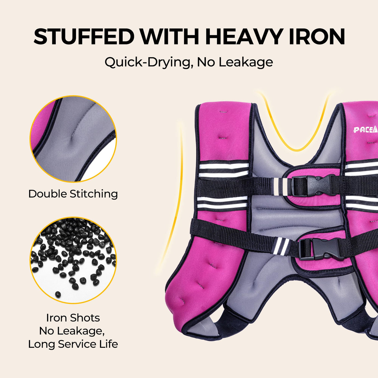 PACEARTH Weighted Vest, 4lb/6lb/10lb/12lb/16lb/20lb/25lb/30lb Weight Vest with Reflective Stripe, Body Weight Vests Adjustable for Men, Women Workout, Strength Training, Running, Walking, Jogging