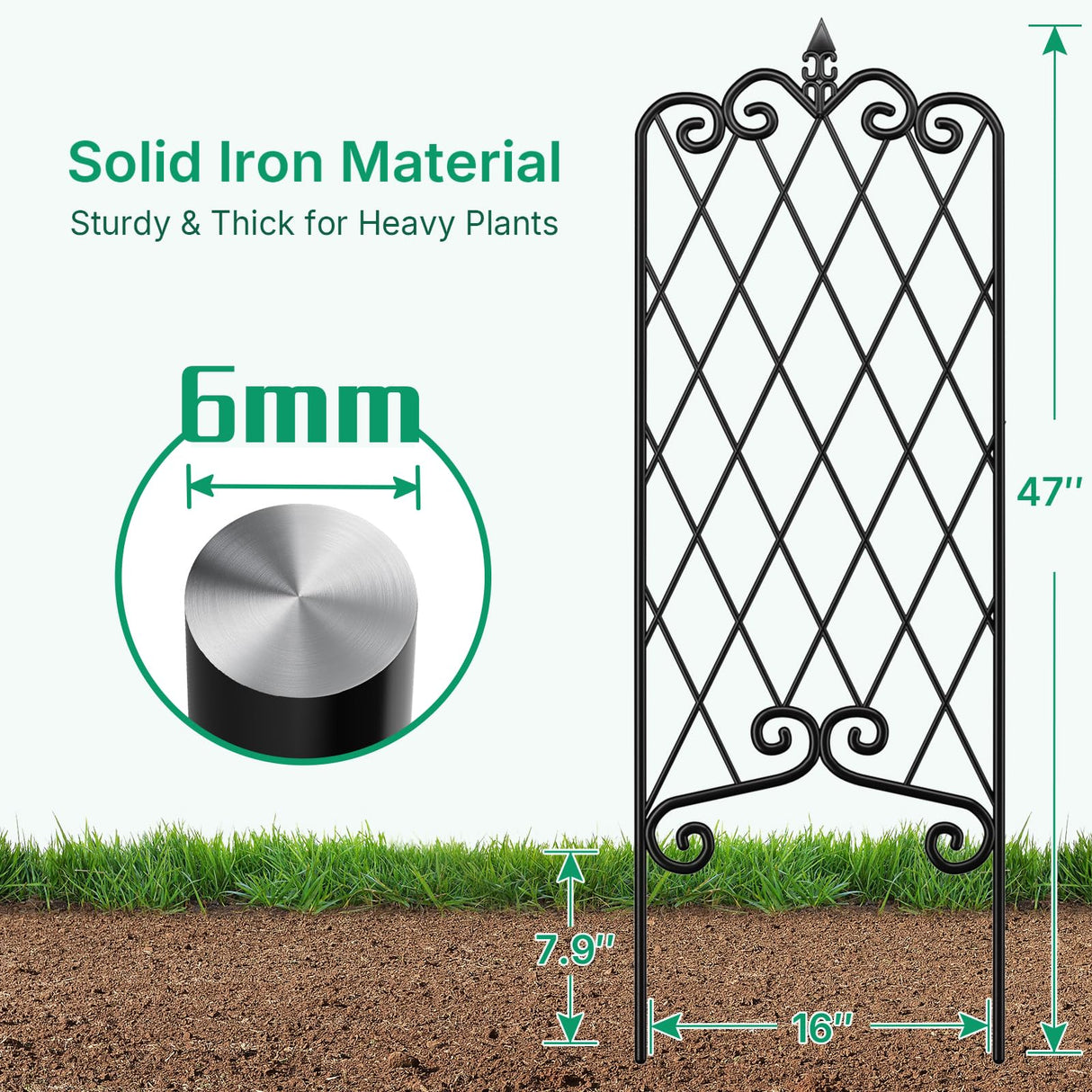 Amagabeli Garden Trellis for Climbing Plants 47” x 16” Rustproof Black Iron Plant Trellis Potted Vines Vegetables Flowers Patio Metal Wire Lattices Grid Panels for Ivy Cucumbers Clematis 2 Pack GT03