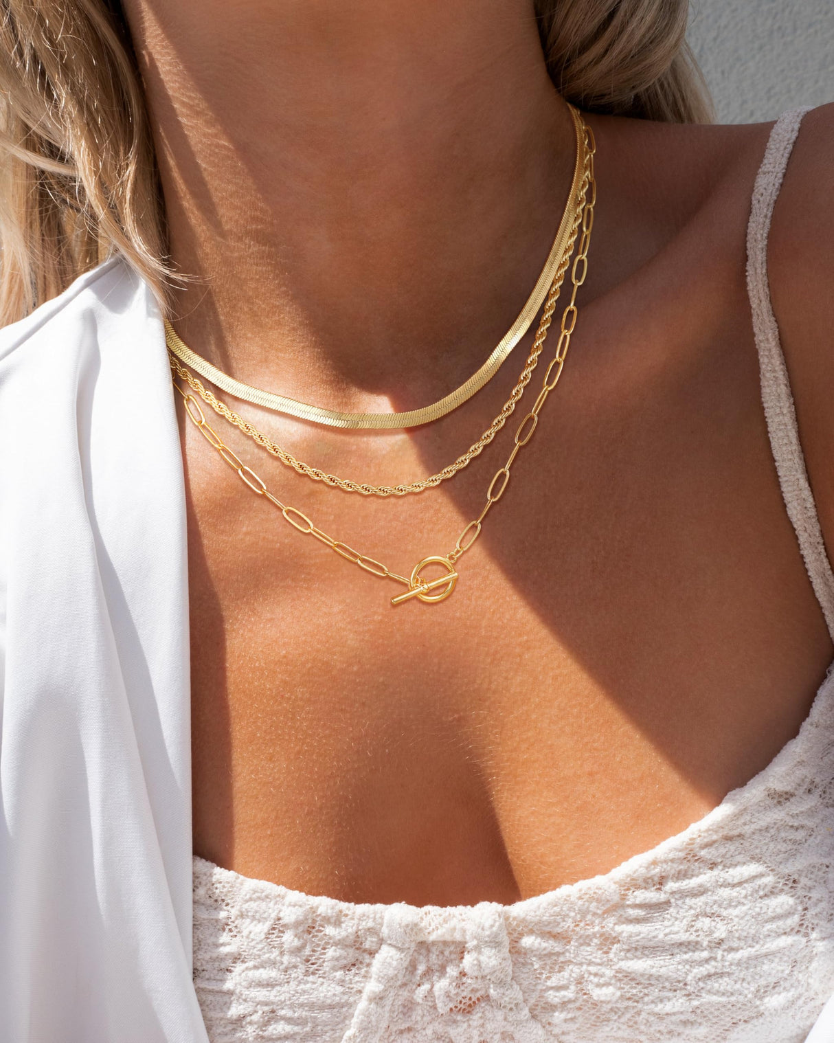 CHESKY 14K Gold Plated Layered Chain Necklace Set