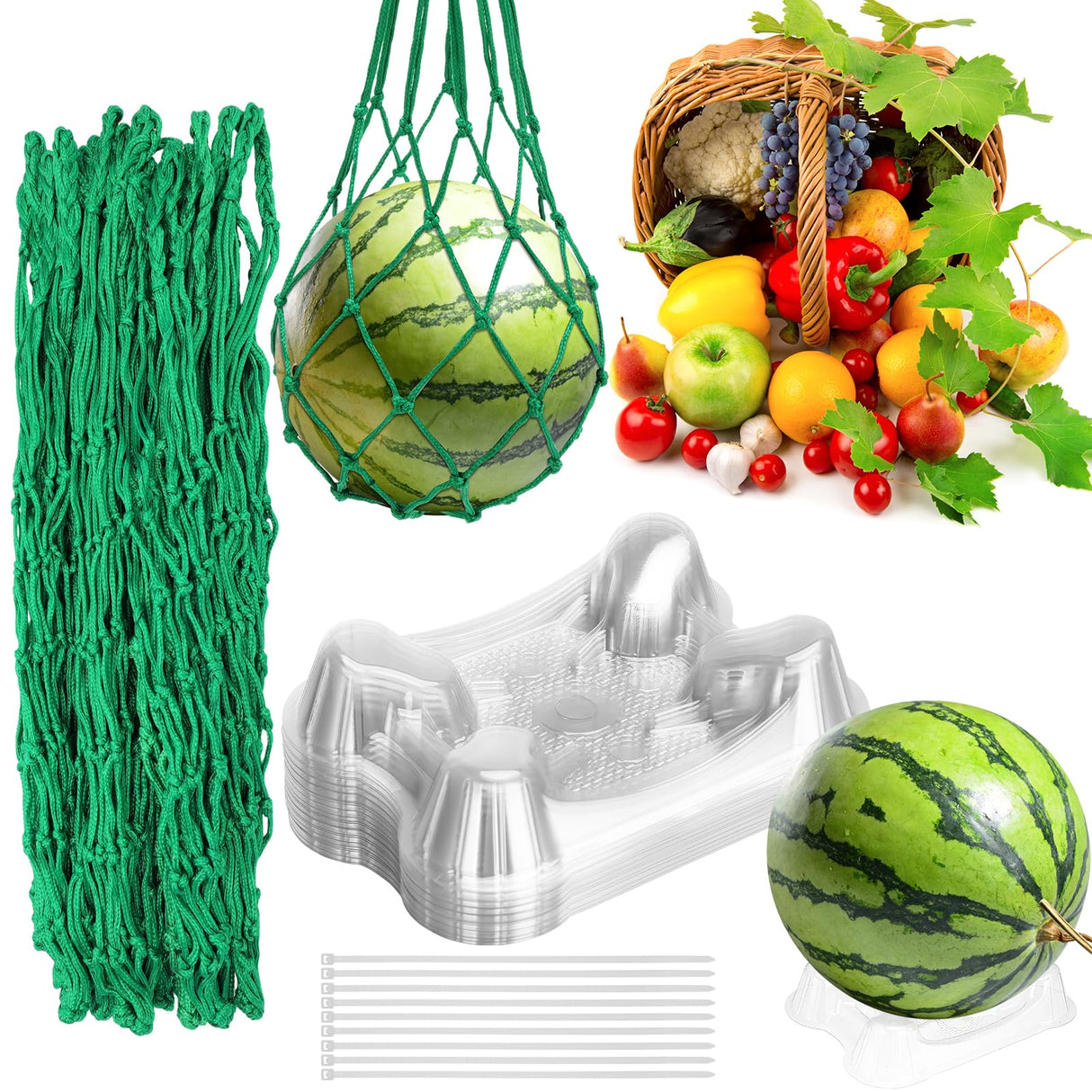 Hoemwarm 30 Pcs Watermelon Net Holder with 100 Cable Zip Ties, Heavy Duty Trellis Hammock Net Melon Support Holder Keep Watermelon Off of The Ground, Holds up to 22 Lbs