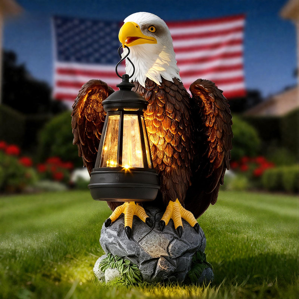 Jesokiibo 250th Anniversary USA Bald Eagle Statue with Solar Light, USA 250th Anniversary Merchandise Garden Decor Sculptures Statues Outdoor, Yard & Lawn Figurine,Bald Eagle Gift for Men
