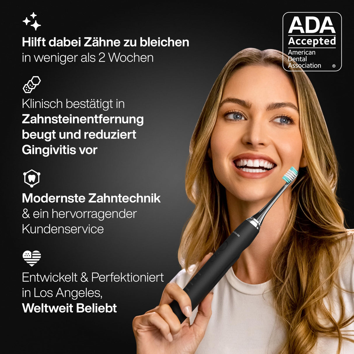 Aquasonic Black Series Ultra Whitening Toothbrush – ADA Accepted Electric Toothbrush- 8 Brush Heads & Travel Case – 40,000 VPM Electric Motor & Wireless Charging - 4 Modes w Smart Timer