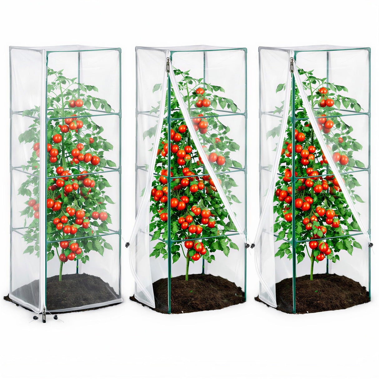 Garden Bird Netting, 3 Pack Tomato Cage Netting with Zipper, 18" x 60"