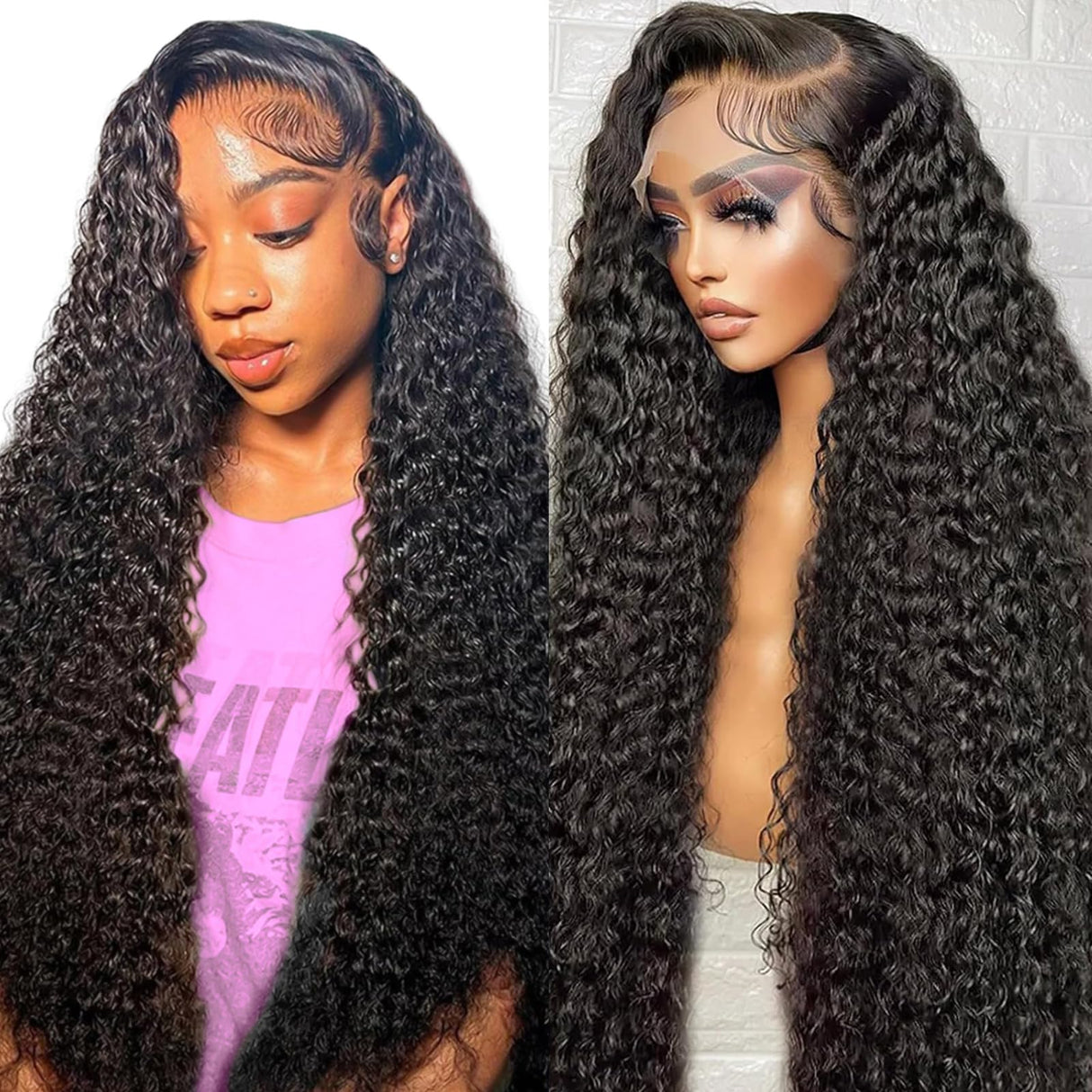 Deep Wave Lace Front Wigs Human Hair 13x4 HD Lace Front Wigs For Women Deep Wave Wig Frontal Wigs for Black Women 180 Density Curly Wave Human Hair Wig Natural Color 26 Inch