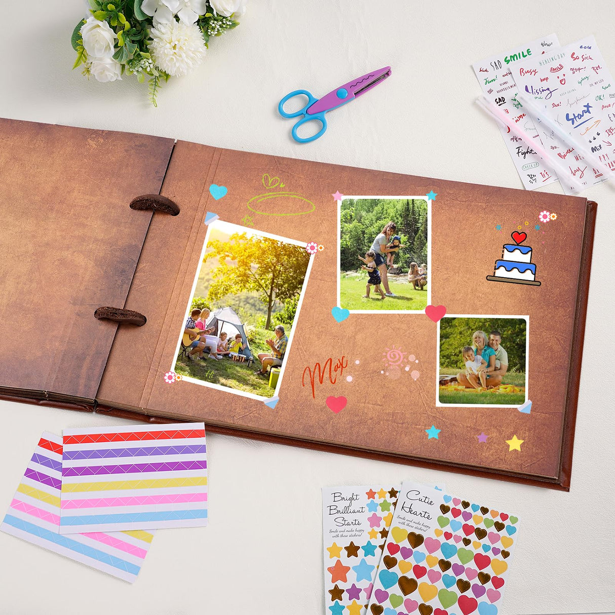 Adventure Book Scrapbook Photo Album 80 Pages Retro Leather Cover Memory Book with Luxury DIY Accessories Kit,Exquisite Box Gift Couples Weddings,Travelling,Christmas Day