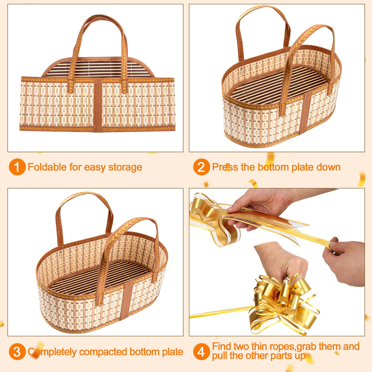 Orchidleaf 3 Set Baskets for Gifts Empty, Gift Empty Bamboo Basket Large, Foldable Woven Gift Basket with Handle for Baby Baptisms, Mother's Day, Christmas, Housewarming