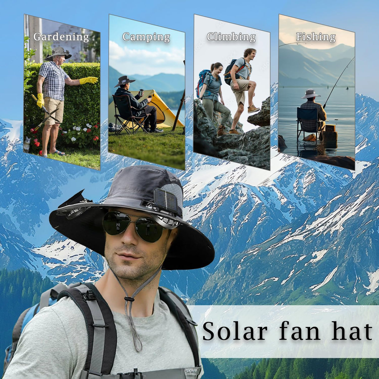 Tcairzl Solar Fan Hat,2025 New Solar Powered Fan Hat,with 2 Solar Fan Fishing Hat,Removable & USBCharging Fan (US, Alpha, One Size, Camouflage)