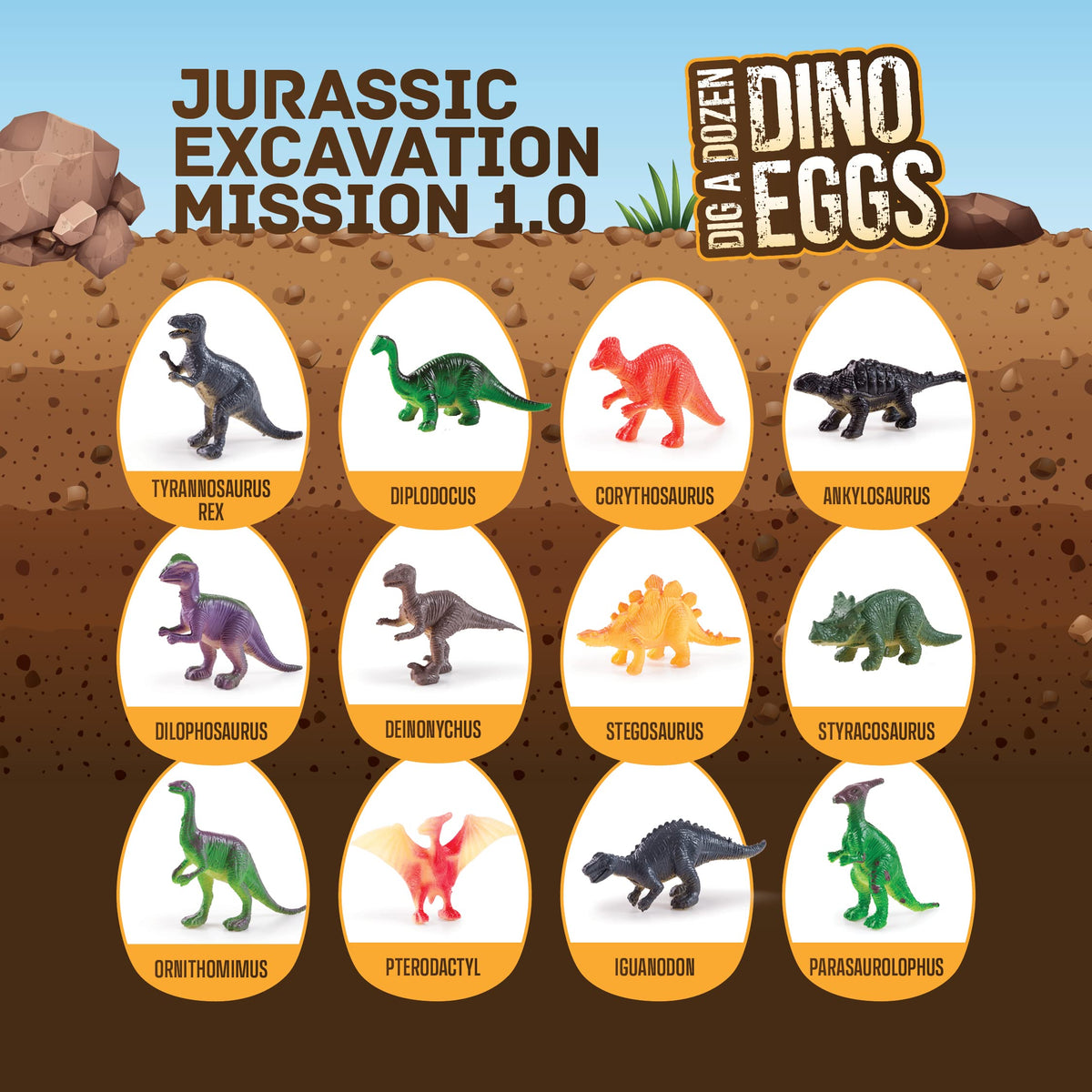 Dig a Dozen Dino Egg Kit for Kids - 12 Eggs & Surprise Dinosaurs