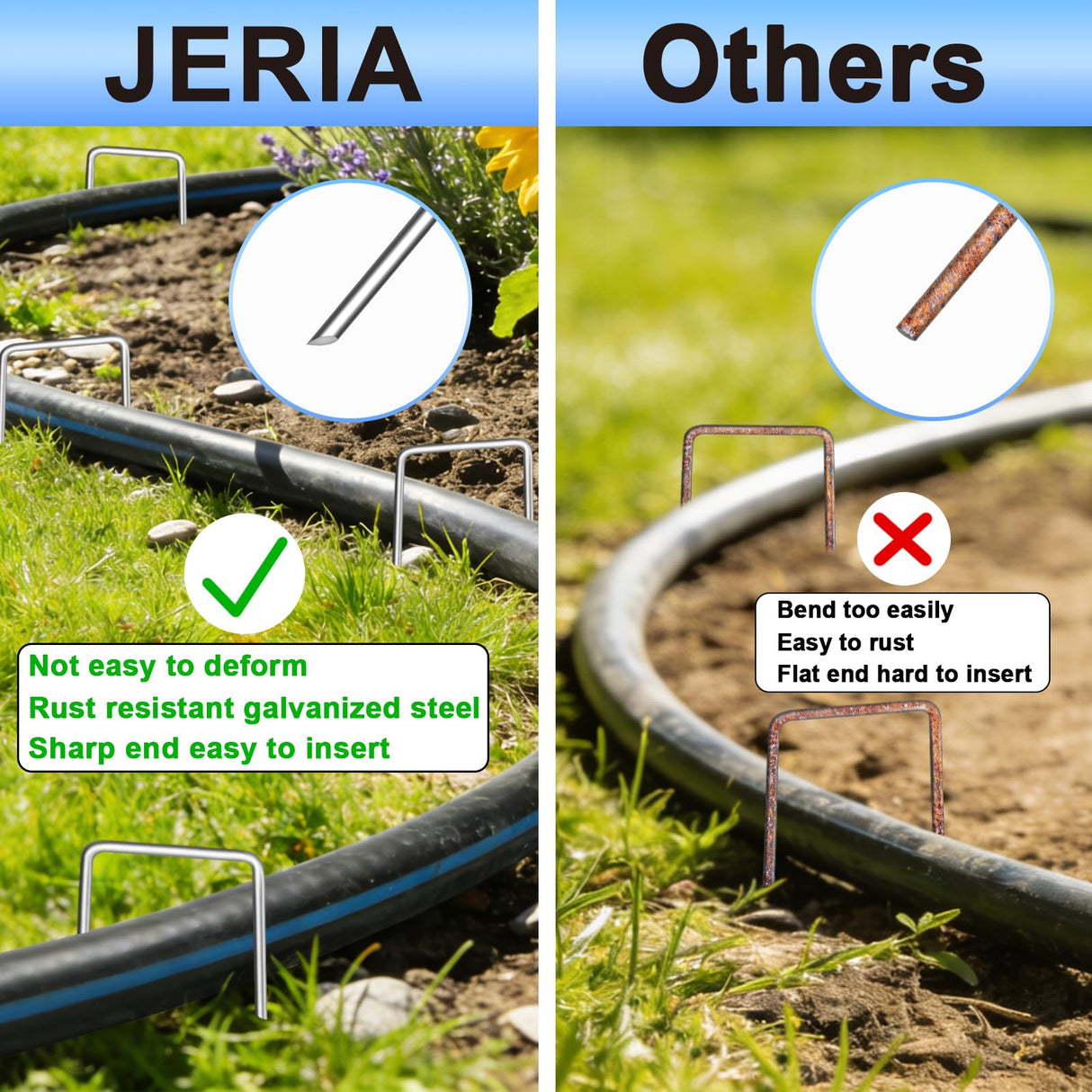 JERIA 6 Inch 240 Pack U-Shaped Galvanized Garden Stakes, 11 Gauge Landscape Staples, Landscape Fabric pins,Ground Stakes,Yard Stakes for Decorations