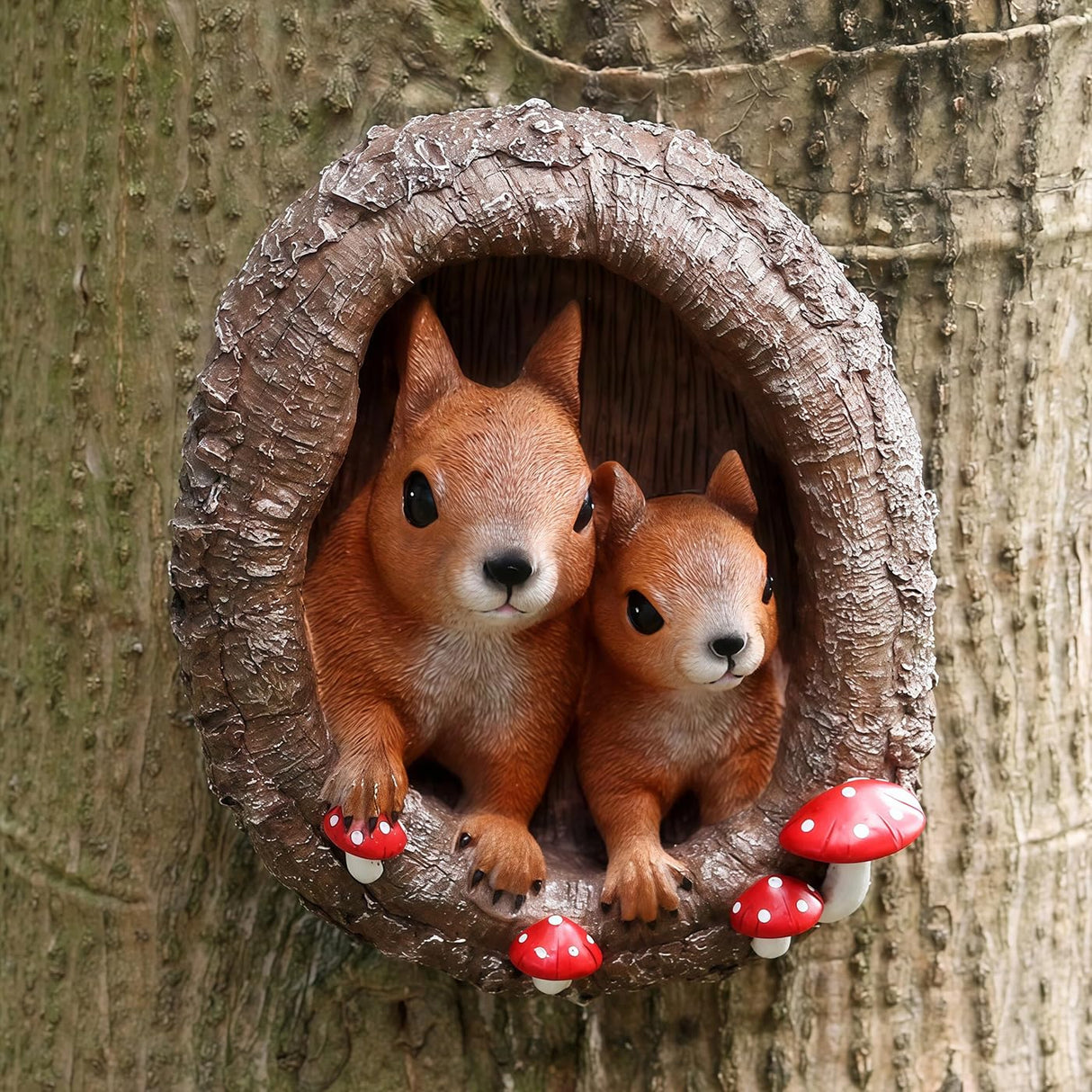 JARPSIRY Mom and Baby Squirrel Tree Hugger Outdoor Tree Faces Decor, Resin Squirrel Figurine Garden Statues Whimsical Tree Peeker Sculpture for Patio Lawn Yard Porch Wall Ornaments