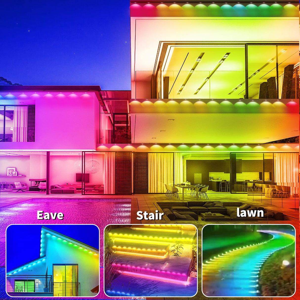 Yocrostar 300ft Permanent Outdoor Light,RGB Eaves Lights with App Control Remote,DIY IP67 Waterproof Under Eave Lighting,Outside led Lights for House,Party,Christmas Decorations(2 Rolls 150FT)