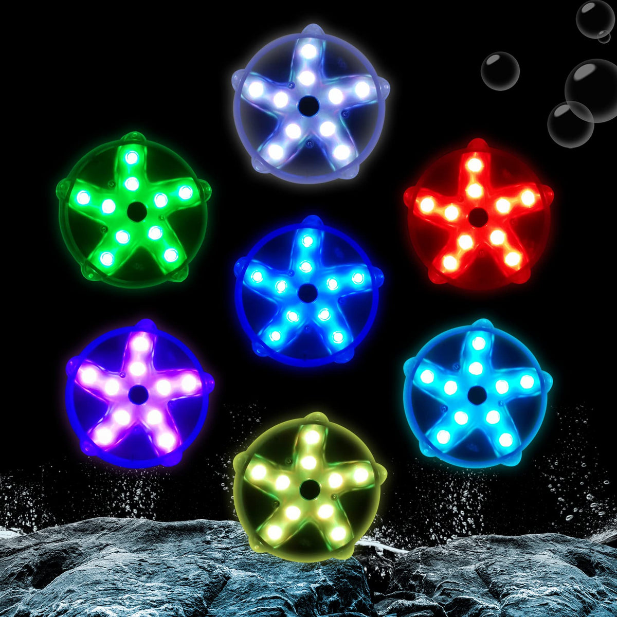 DeeprBetter Floating Pool Lights,Color Changing Waterproof Magnetic Pond Lights,Pool Light that Float,Starfish Above Ground Pools Light Up for Pond,Hot tub,Bathtub,Shower,Halloween,Christmas-2pcs