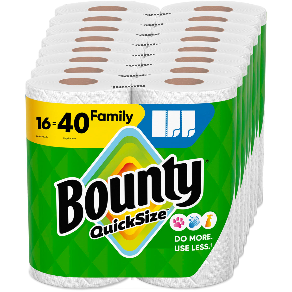 Bounty Paper Towels Quick Size, White, 16 Family Rolls = 40 Regular Rolls (Packaging May Vary)