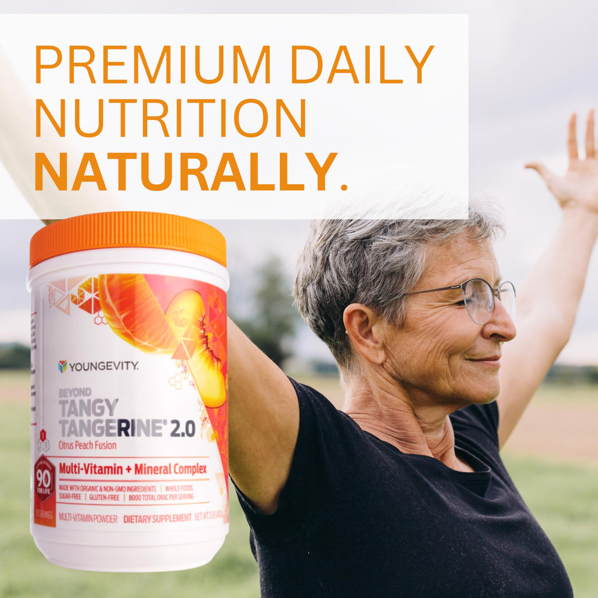 Youngevity Beyond Tangy Tangerine 2.0 Citrus Peach Fusion Multi-Vitamin & Mineral Complex - Made with Natural & Whole Foods | 8,000 ORAC