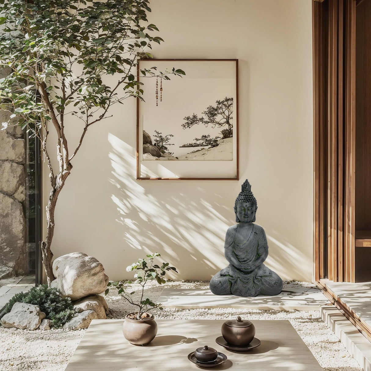 LuxenHome Large Buddha Statue, 22" Meditating Buddhas Garden Statue