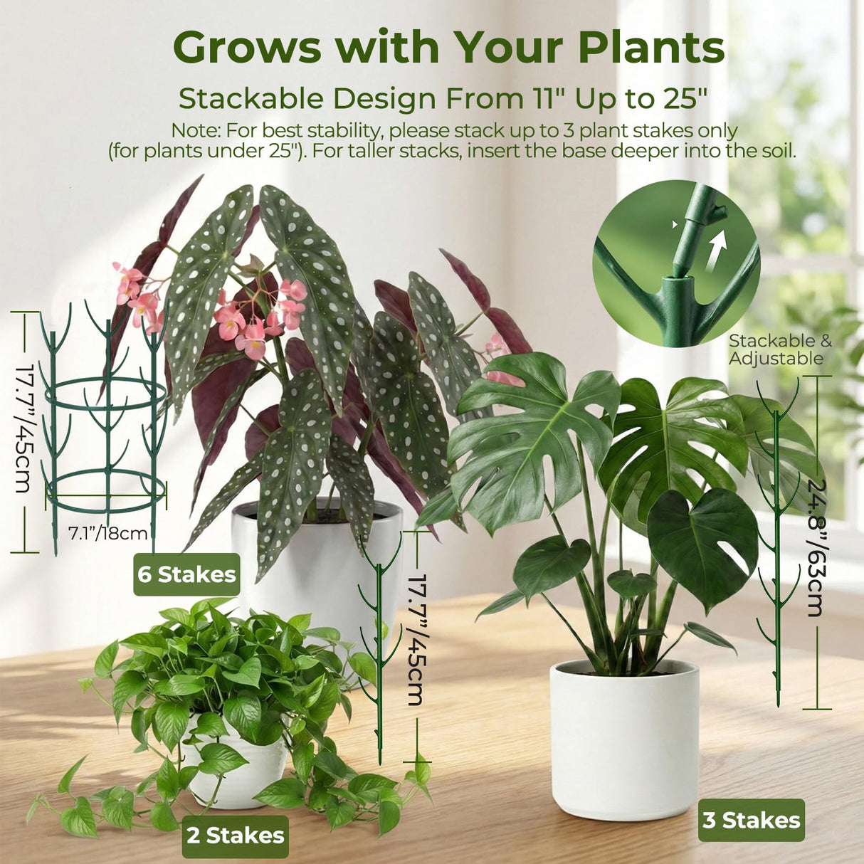 Monstera Plant Support Stakes Indoor - 10 Pack Stackable Garden Trellis for Potted Climbing Pothos Support - Durable All-in-One Tall Plant Sticks Pole for Modern Home Gardening (10 Pack)