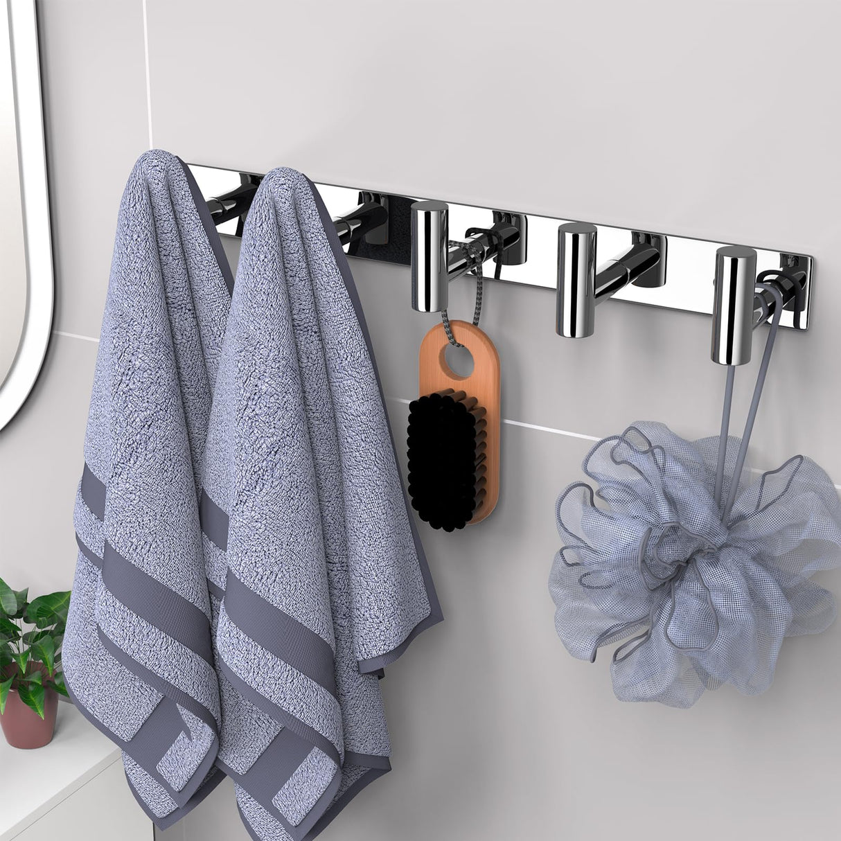 VAEHOLD Hat and Coat Wall Mount Rack - Hooks for Robes, Bags, Keys, and Towels - Bathroom Towel Hanger Organizer (Polished Chrome, “T“ Shape 5 Hooks 1 Pack)