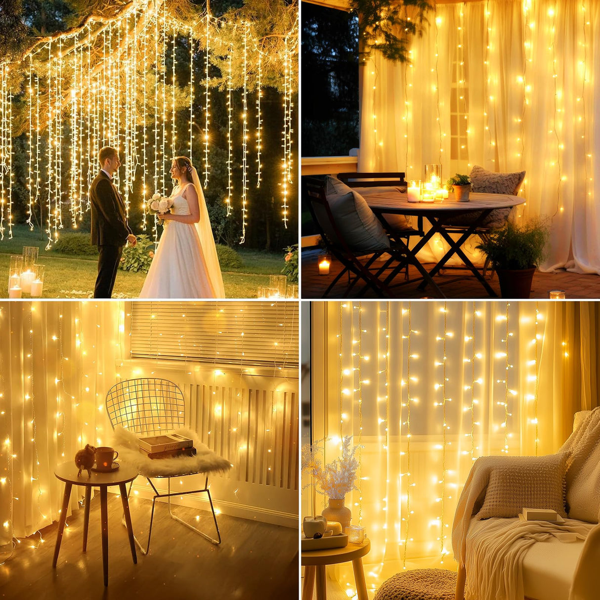 Brightown 300 LED Curtain String Lights, 9.8 FT Hanging Fairy Lights with Remote, 8 Modes, Connectable Waterproof Window Lights for Bedroom Backdrop Wedding Outdoor Christmas Party, Warm White