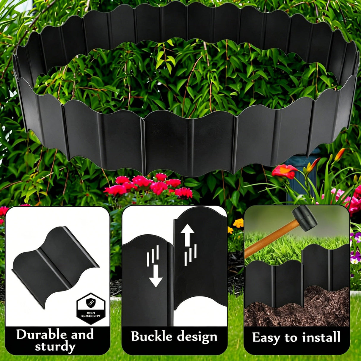 Orgrimmar Garden Edging Kit 40PCS Pound-in Interlocking Black(20”x5.3”)