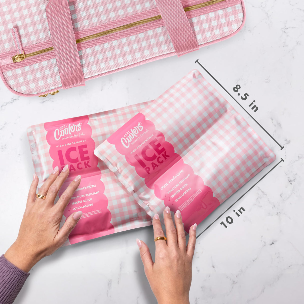 Cool Coolers by Fit & Fresh Reusable Ice Packs for Coolers – Large Long-Lasting Freezer Packs, Puncture Resistant BPA-Free Gel Ice Packs for Coolers, Lunch Boxes, Camping & Picnic, 2PK, Pink Gingham