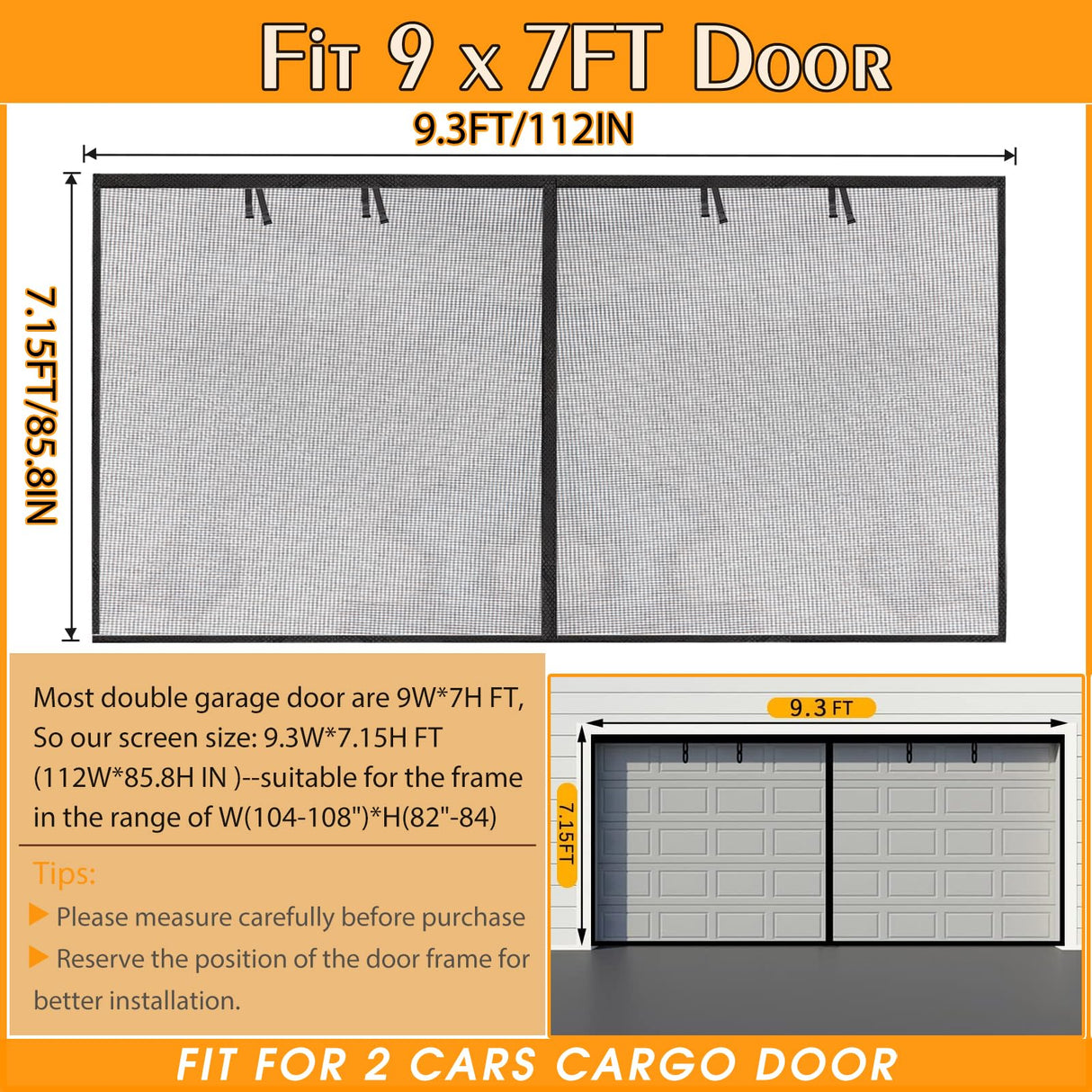 Garage Screen Doors, 9×7FT for 1 Car Garage, Heavy Duty Durable Fiberglass Magnetic Retractable Hands Free Garage Door Screen with 4 Roll Up Straps, for Patio, Workshop, Home Gym & Sun Room