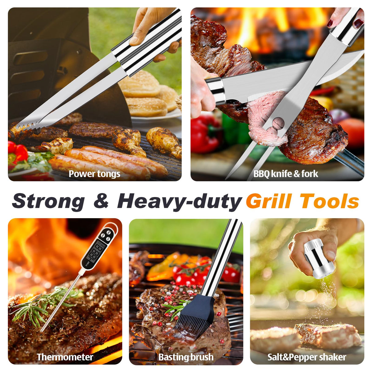 ROMANTICIST 26pcs Stainless Steel Grill Tool Set, Heavy Duty BBQ Grilling Accessories Gifts for Men Dad, Non-Slip Grill Utensils Kit with Apron, Thermometer, Mats in Aluminum Case for Christmas Silver