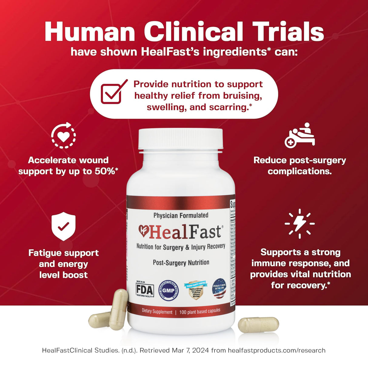 HealFast Post Surgery & Injury Recovery Supplement - Supports Healing, Scar Treatment & Bruising - BBL Post-Op Support for Surgery Recovery