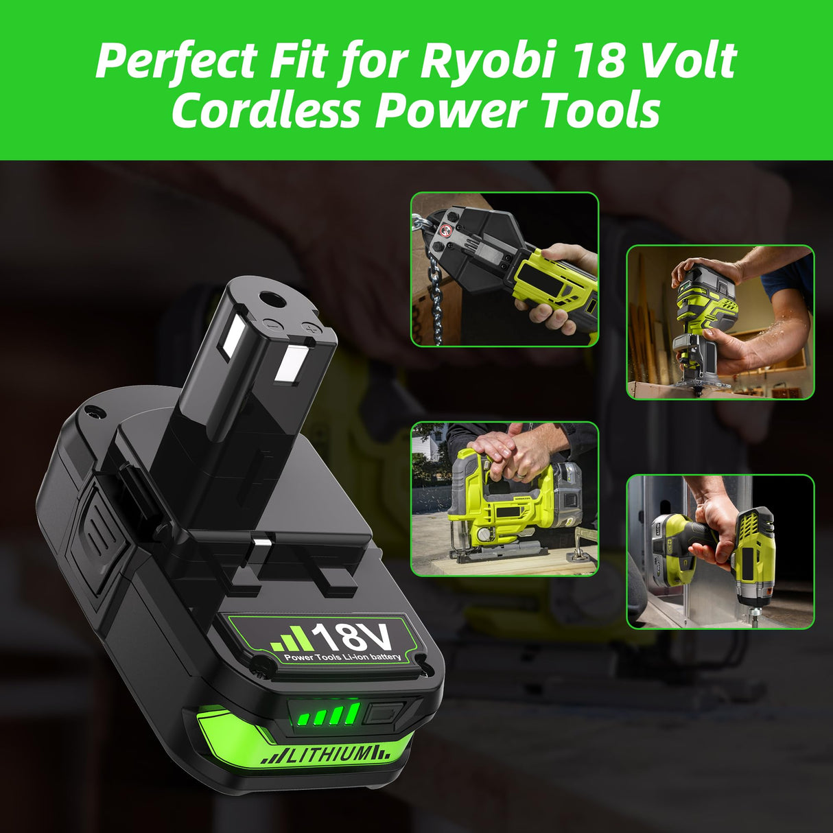 2Pack 4.0Ah Replacement for Ryobi 18V Battery Lithium Compatible with Ryobi 18 Volt Battery ONE+ Plus P102 P103 P104 P105 P106 P108 P107 P109 P190 PBP002 PBP003 PBP004 PBP005 Cordless Power Tools
