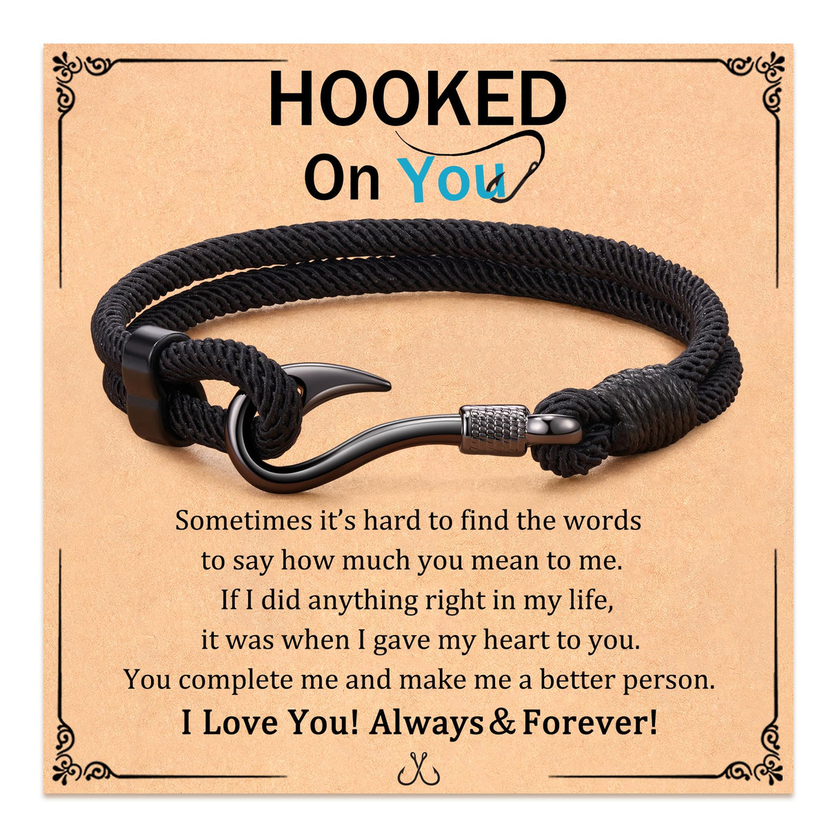 Fishing Gifts for Men Cool Black Fishing Bracelet Accessories Stuff Jewelry