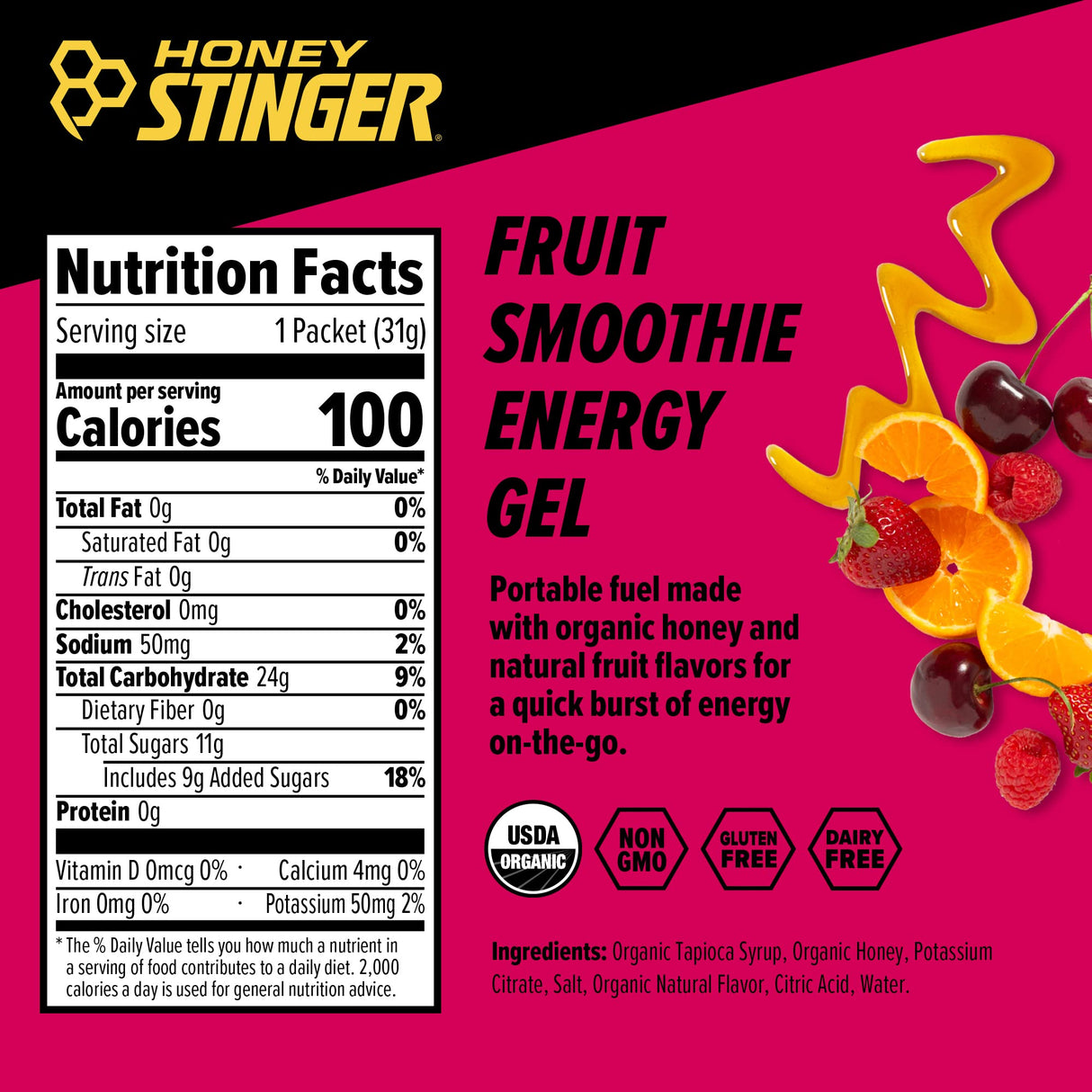 Honey Stinger Energy Gel Variety Pack 12 Packs Each of Gold and Organic Fruit Smoothie Gluten Free & Caffeine Free Sports Nutrition for Home & Gym, Pre and Mid Workout