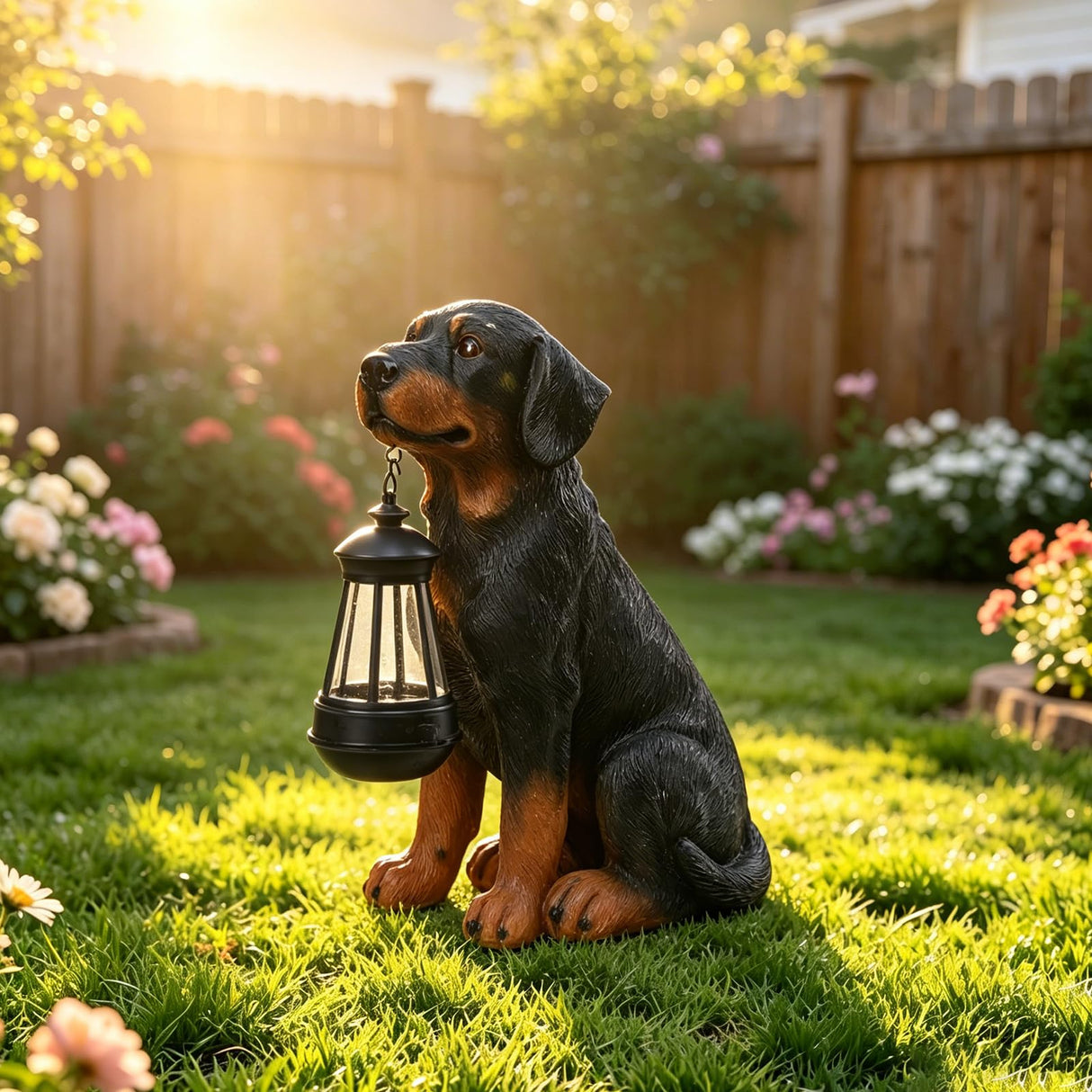 Garden Dog Statues Outdoor Decor, 13" Solar Powered LED Lights Outdoor Statue Garden Decorations Rottweiler Figurine for Patio, Lawn, Yard Decor, Housewarming Garden