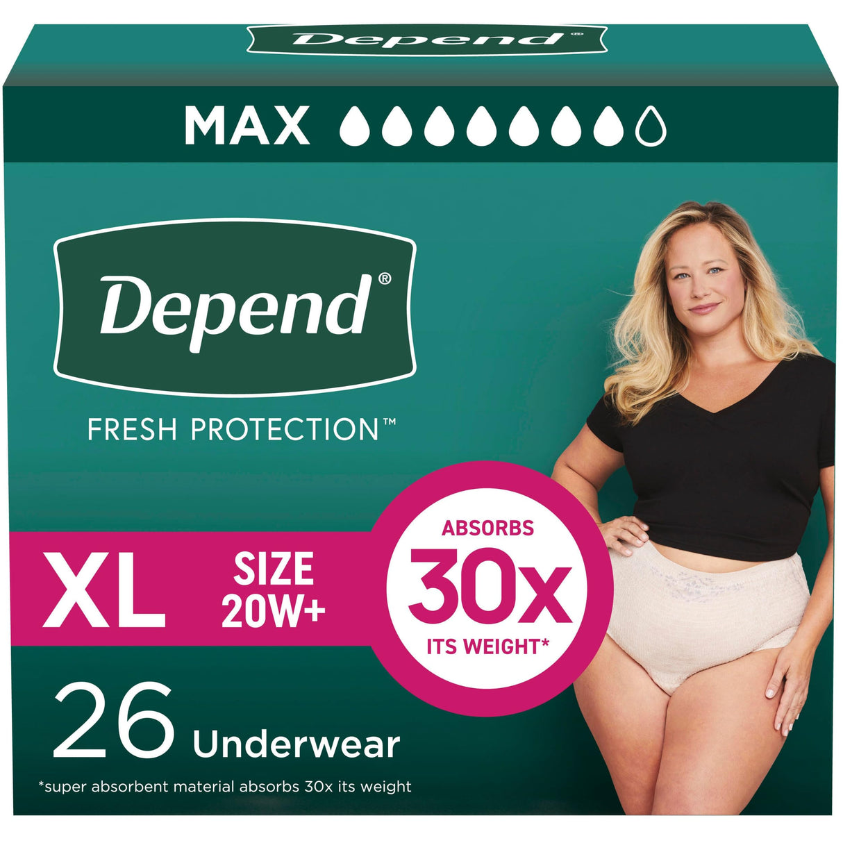 Depend Fresh Protection Adult Incontinence & Postpartum Bladder Leak Underwear for Women, Disposable, Maximum, Extra-Large, Blush, 26 Count, Packaging May Vary
