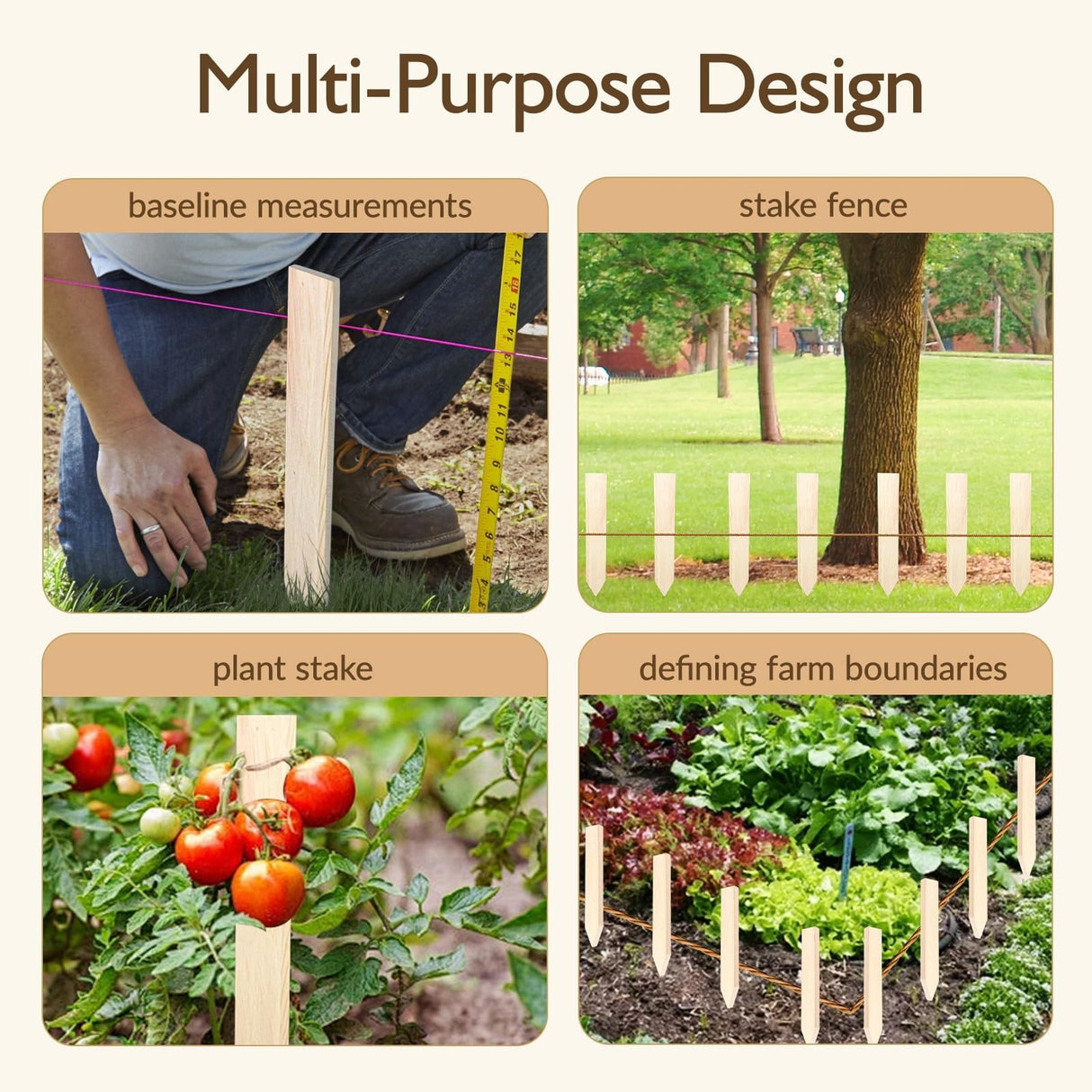 25 Pcs 12 Inch Wood Stakes, Sturdy Wooden Garden Stakes with Pointed Tip