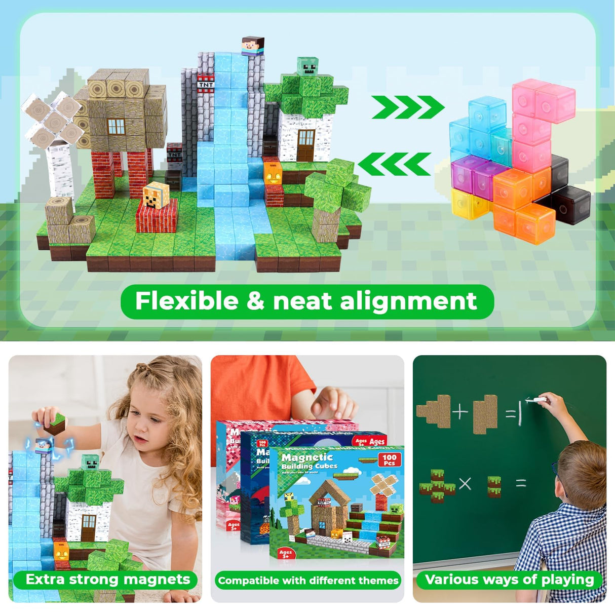 Magnetic Blocks-100PCS Magnetic Building Blocks, Magnetic Tiles Kids Build Cubes 2025 Upgraded STEM Game Toys, Christmas Birthday Gifts for Boys & Girls Ages 3+