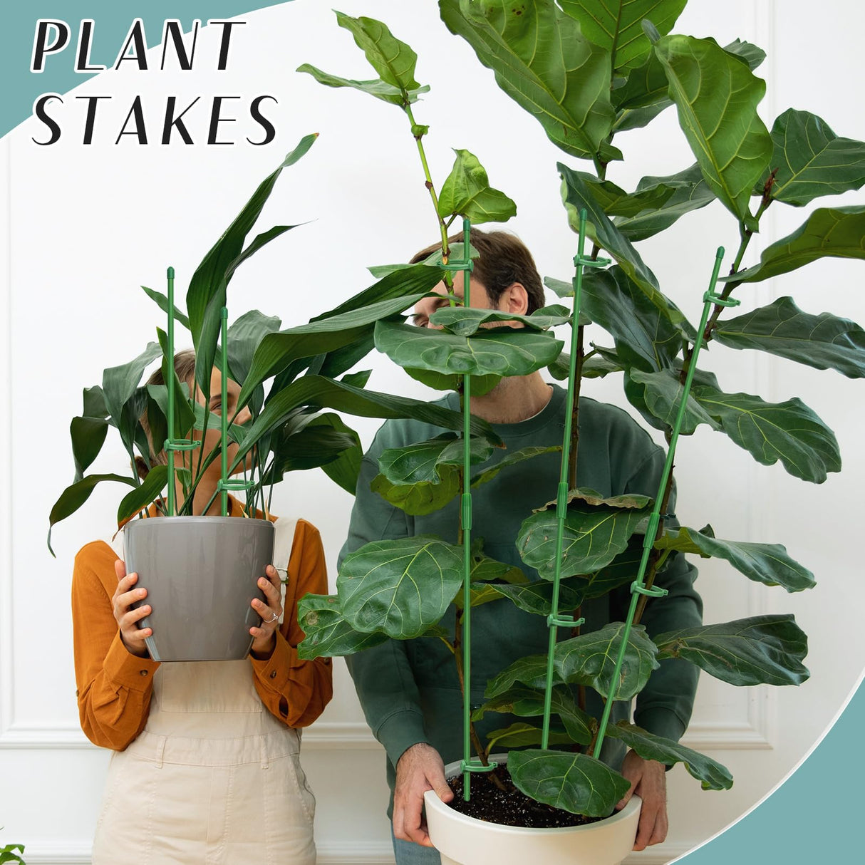 Catephe 40 Pcs Plant Support Stakes, Garden Stakes for Indoor Plants, Tall Adjustable Plant Sticks with 40 Clips and 20 Connectors for Monstera, Tomato, Vine Potted Plants
