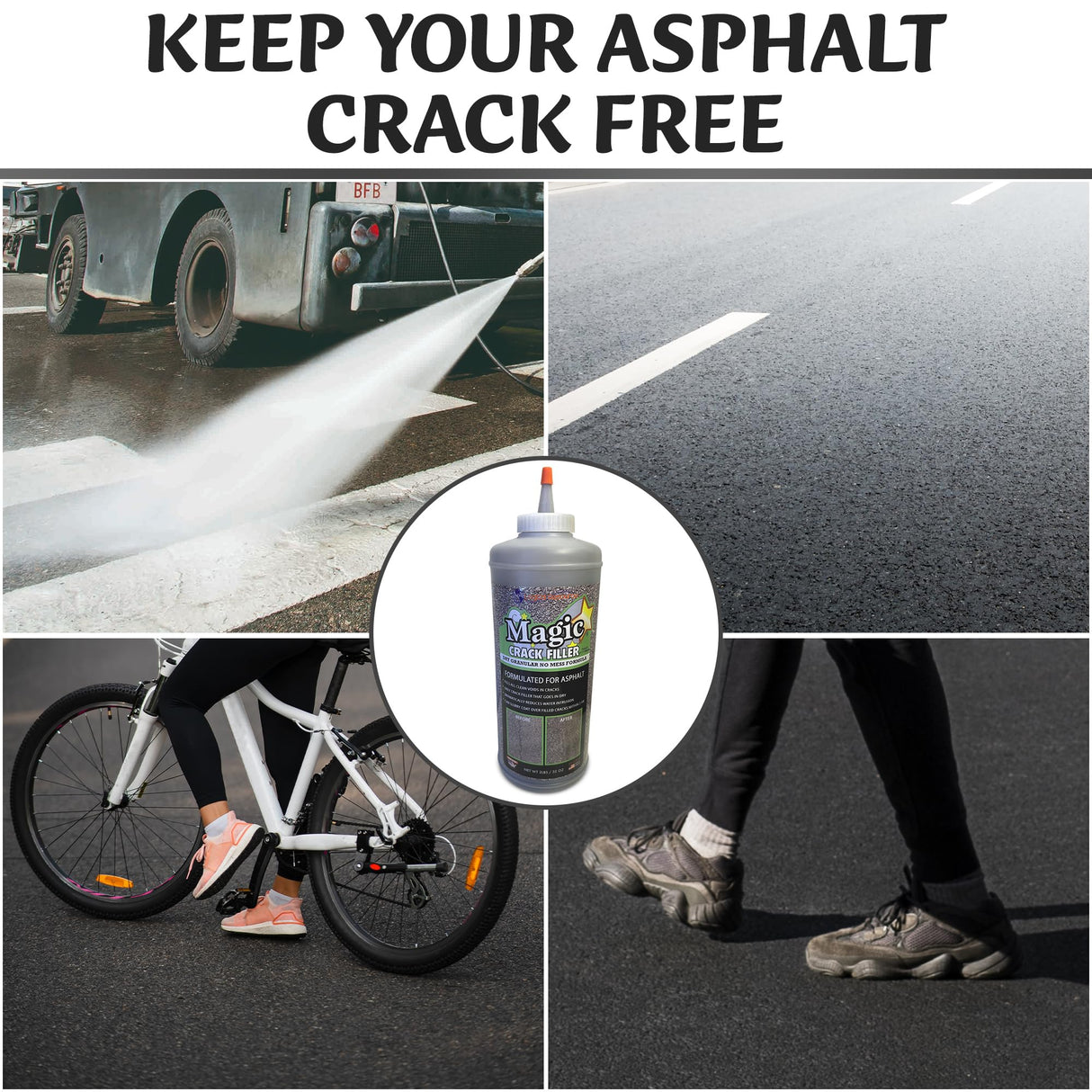 Tharos Distribution Magic Crack Filler 2.5LB Asphalt Black, for Filling in Cracks on Asphalt Driveways and Roads. Installs Easily Dry Granular No Mess and DIY (Black, 1)