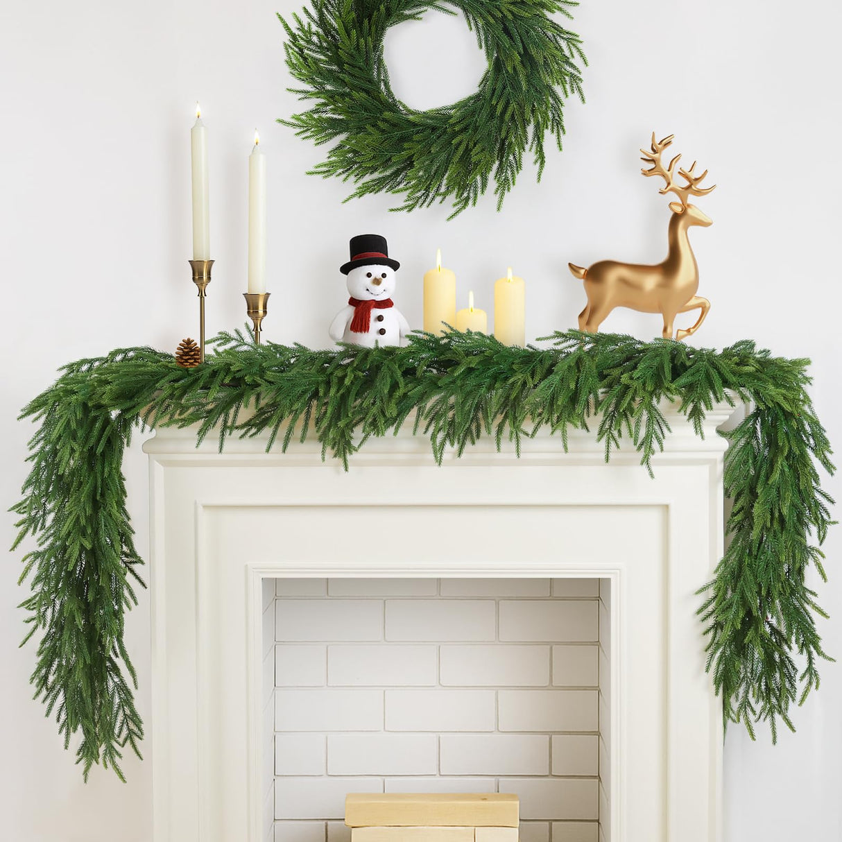 TOWPONICS 12FT(2 * 6FT) Christmas Norfolk Pine Garland, Real Touch Faux Green Garlands, Winter Artificial Greenery Garland for Mantle, Stairs, Table, Fireplace, Indoor & Outdoor Xmas Decorations