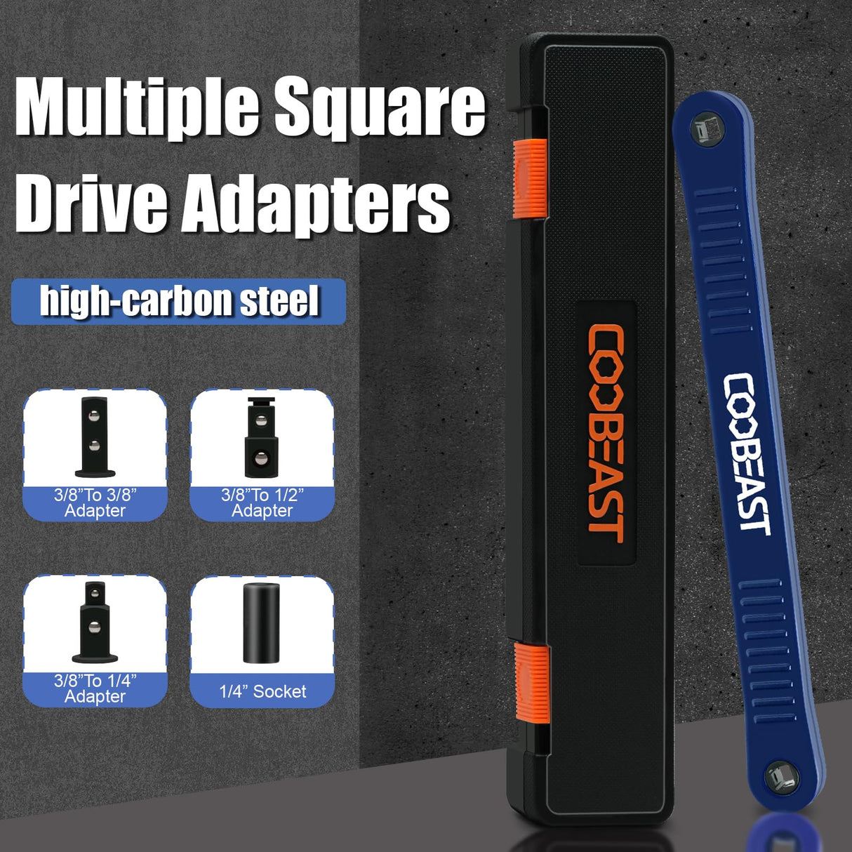 coobeast Offset Extension Wrench Impact Ready Socket Wrench Extender Tool with Versatile 1/4", 3/8", and 1/2" Square Drive Adapters, Universal Extensions Wrench for Small Place