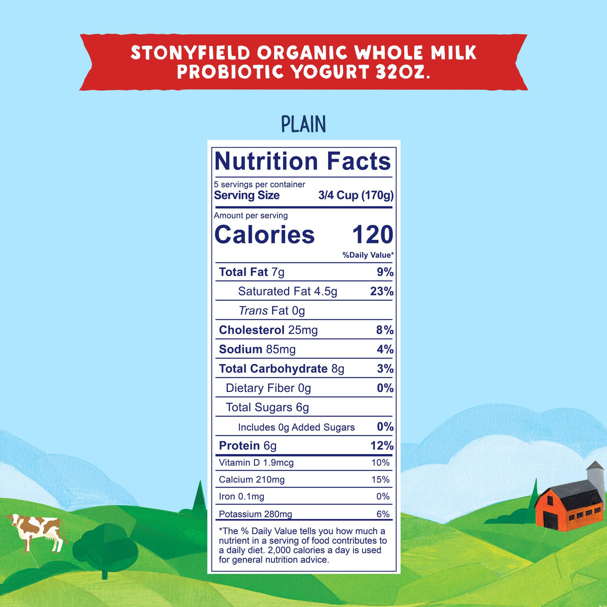 Stonyfield Organic Whole Milk Probiotic Yogurt, Plain, 32 oz. – Immunity & Digestive Health