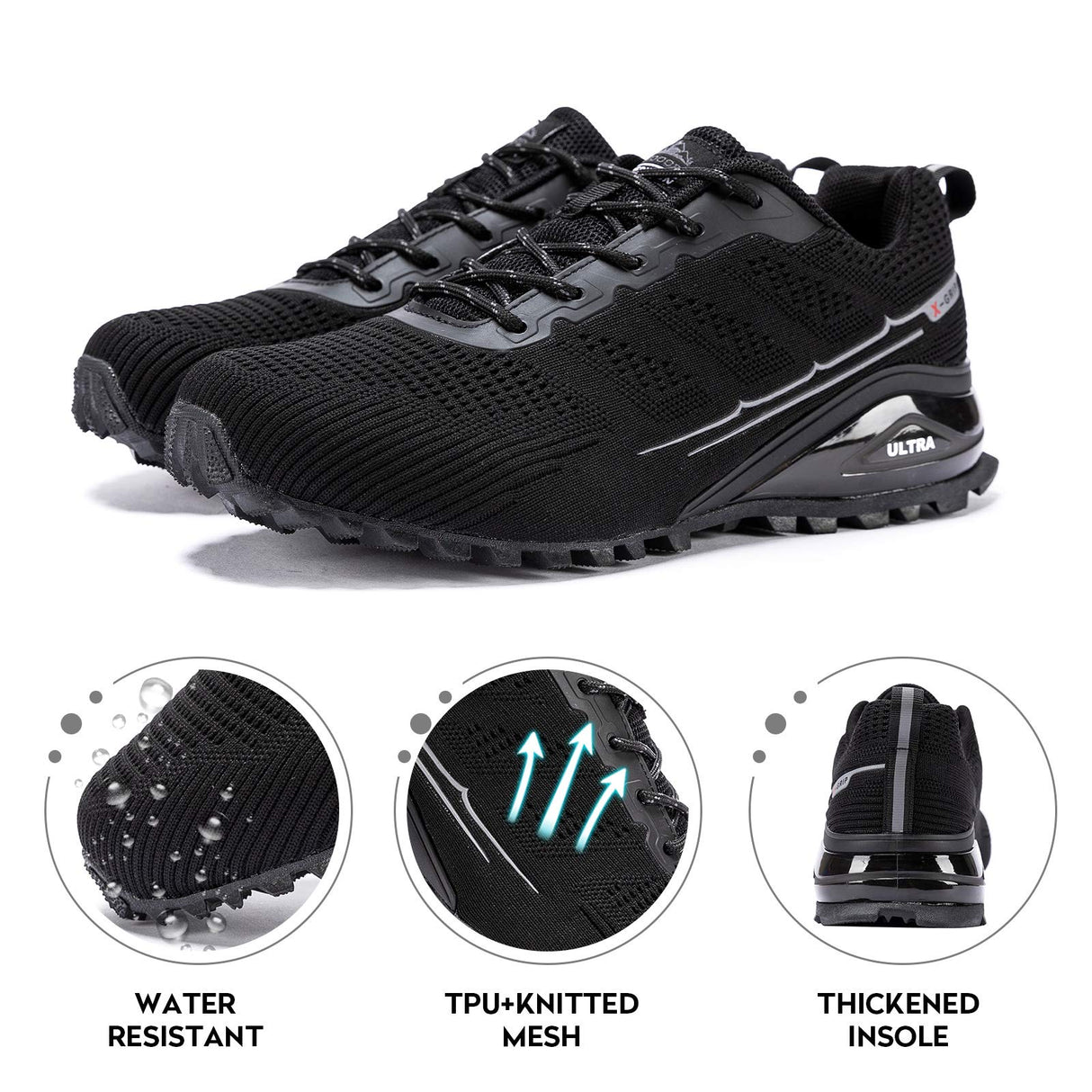 Kricely Men's Trail Running Shoes Fashion Hiking Sneakers for Men Tennis Cross Training Shoe Black Non-Slip Walking Footwear Size 7.5