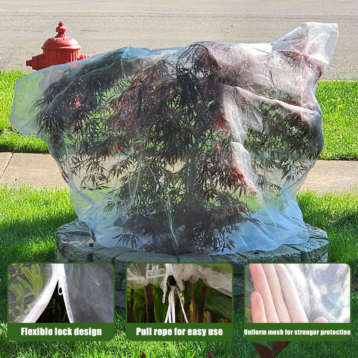 12'x12' Large Fruit Tree Netting with Zipper - Protects Fruit from Squirrels, Birds & Pests, Heavy-Duty Tree Covers for Fruit Trees (White)