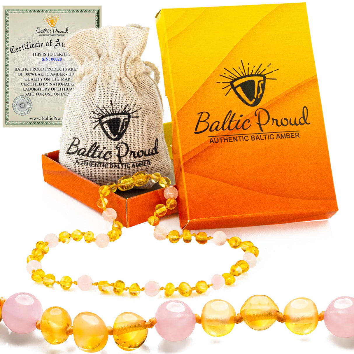 Baltic Amber Necklace (Unisex Honey Rose 12.5”) Certified Amber