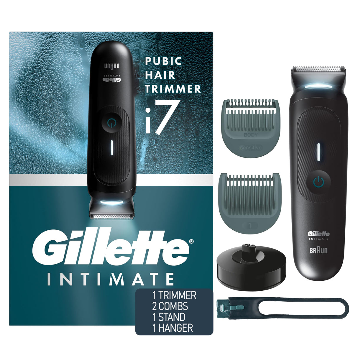 Gillette i7 Intimate Men’s Premium Pubic Hair Trimmer, Waterproof LED Body Hair Trimmer for Men, Manscaping Body Groomer