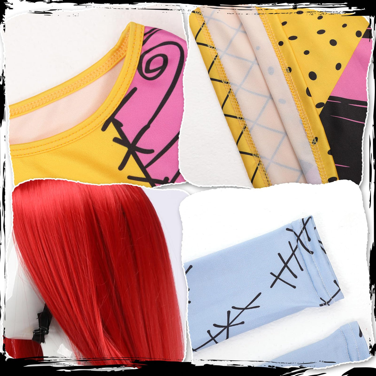 shyhand Sally Costume for Girls Kids Nightmare Before Christmas Dress Wig Pants Accessories Sally Cosplay Outfit 3-12 Years